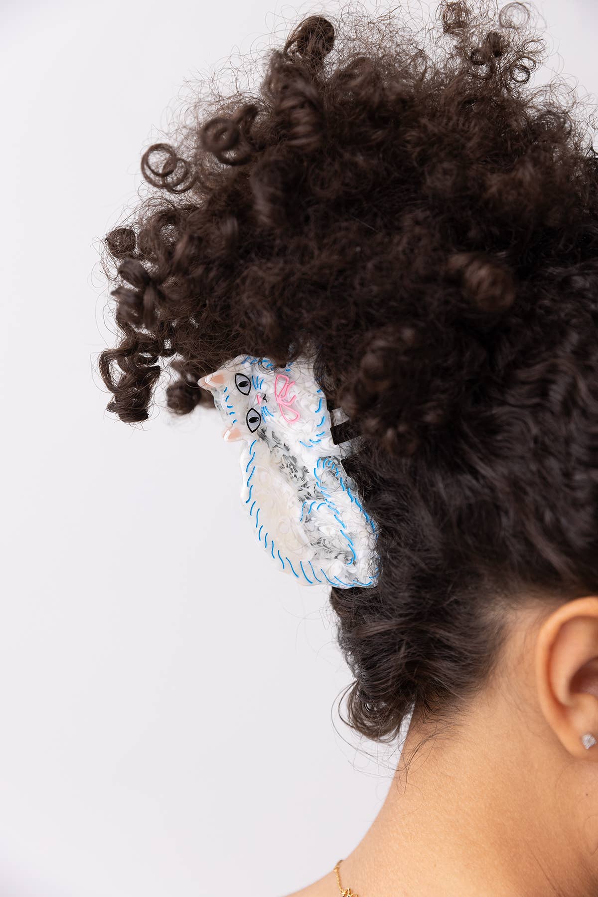 WINONA IRENE - Pretty Kitty White Persian Cat Hair Claw with Pink Bow