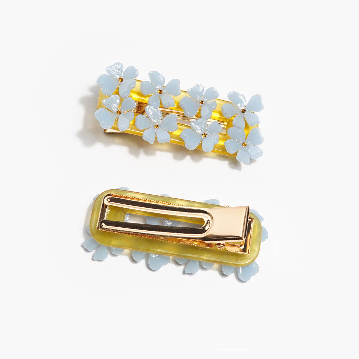 Theia Alligator Clip - Blue and Marigold Acetate Flower Clip