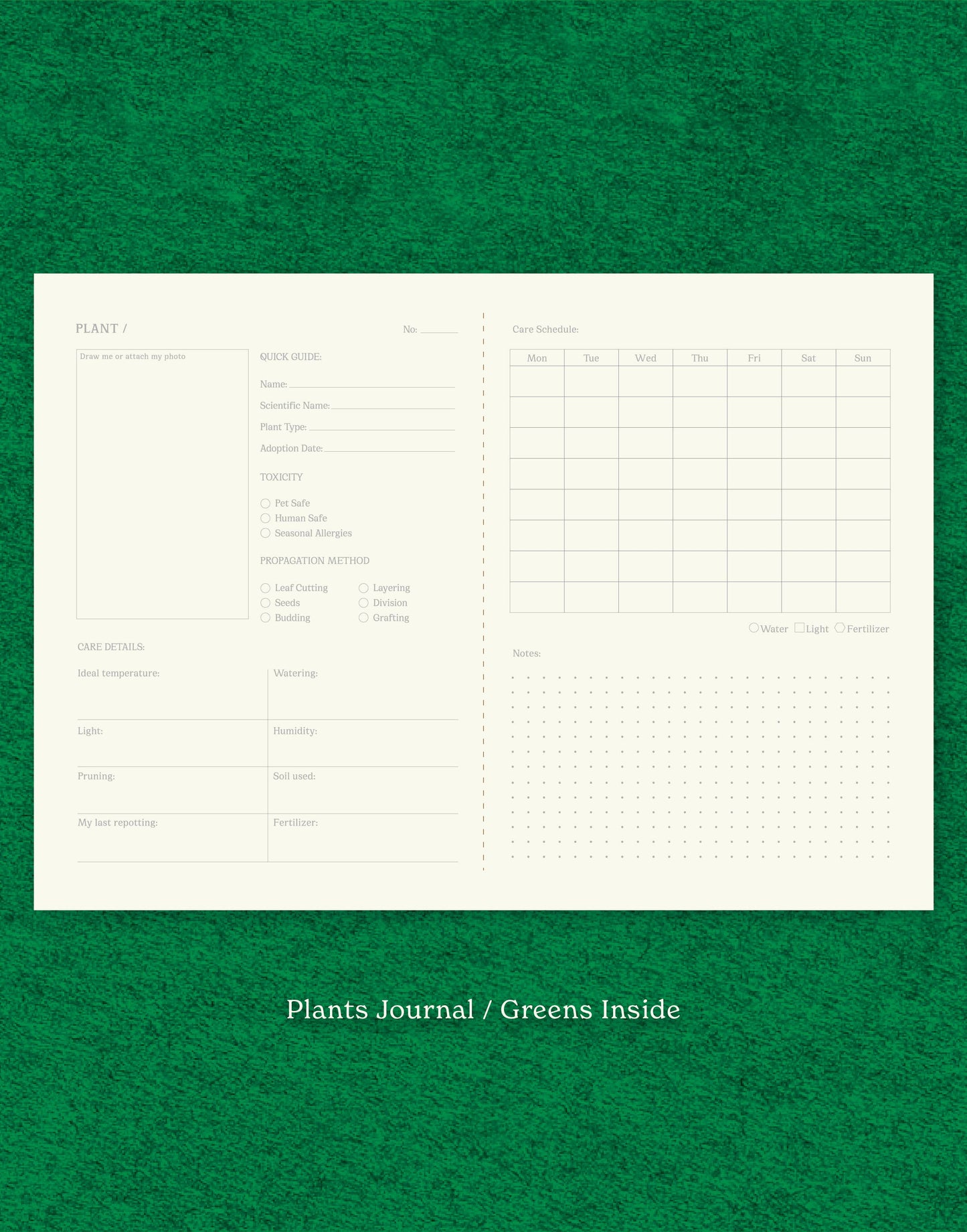 Fin Studio - Plants Care Journal, Notebook / Greens