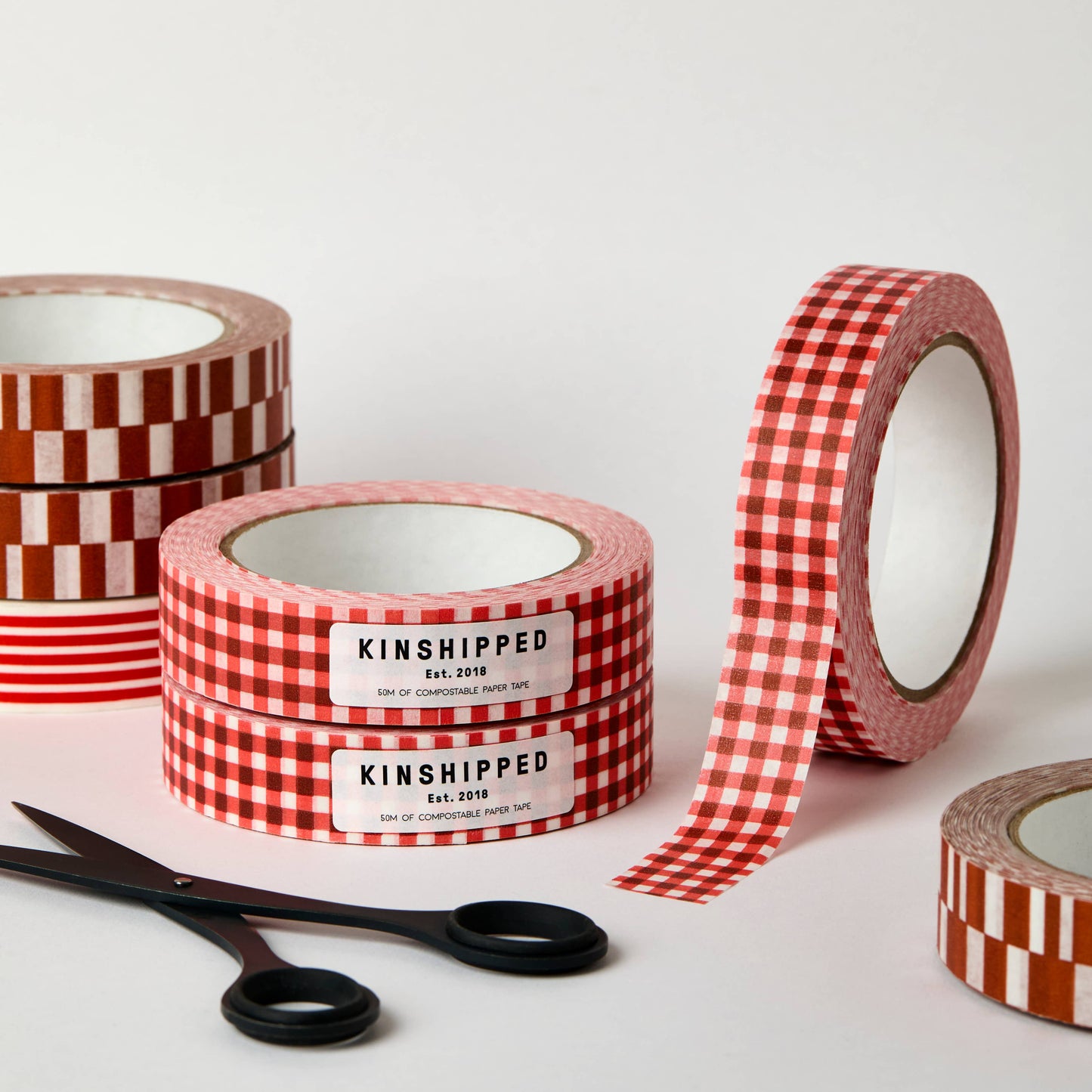 Kinshipped - Red Gingham 50m Paper Tape