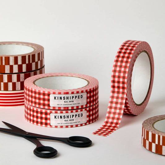 Kinshipped - Red Gingham 50m Paper Tape