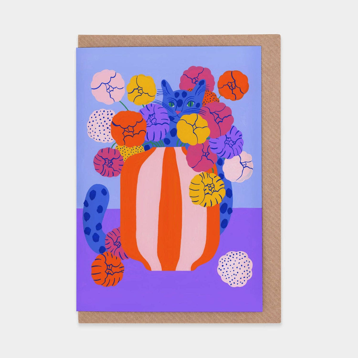 Evermade - Colourful Blue Cat Greetings Card by Agathe Singer