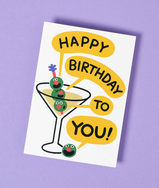 Wrap (US duties paid) - Happy Birthday Martini Greeting Card