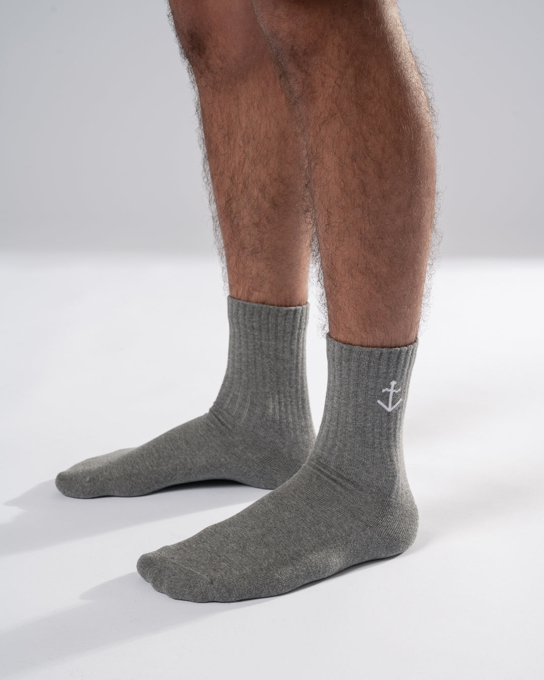 Grey socks, Ecru logo S/M