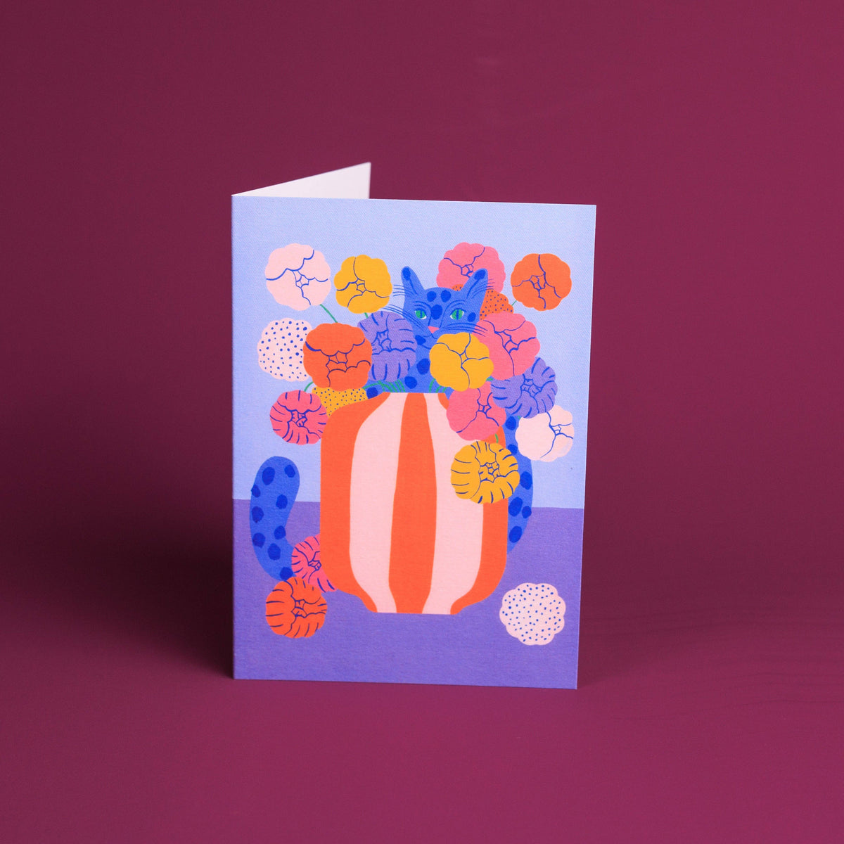 Evermade - Colourful Blue Cat Greetings Card by Agathe Singer