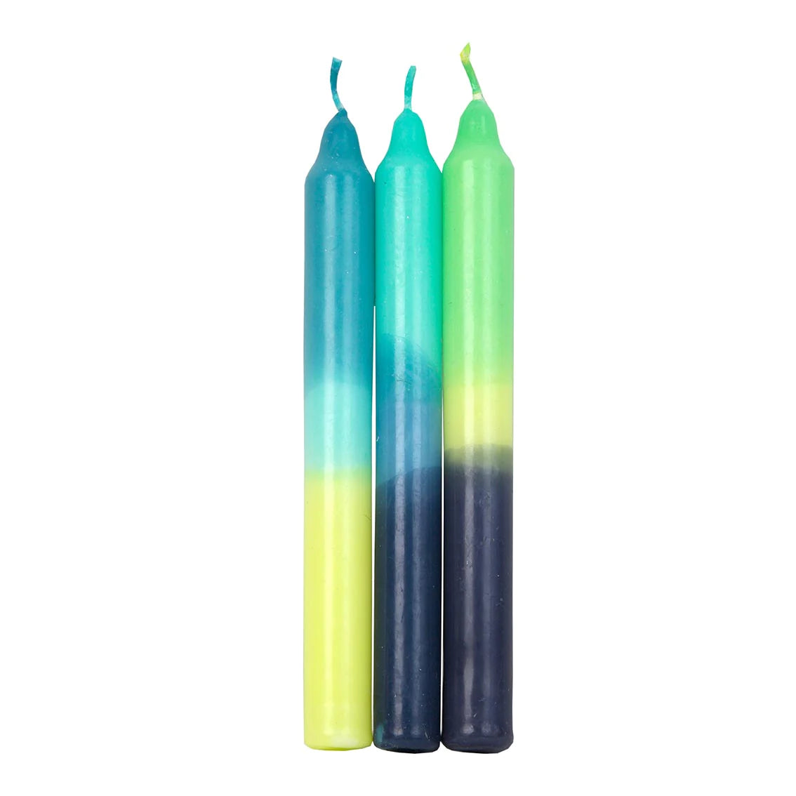 Blue, Yellow and Green Dinner Candles - 3 Pack