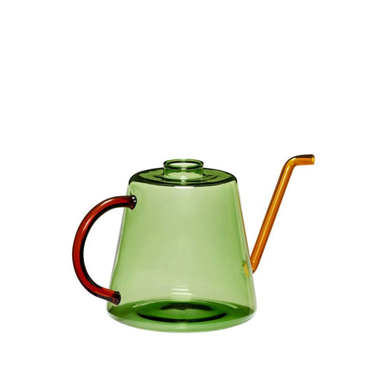 Glass watering can, green & amber