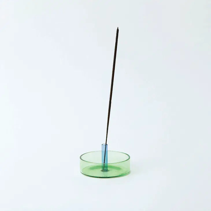 Green + blue glass incense holder