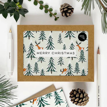 Reindeer & Christmas Trees card set x 8