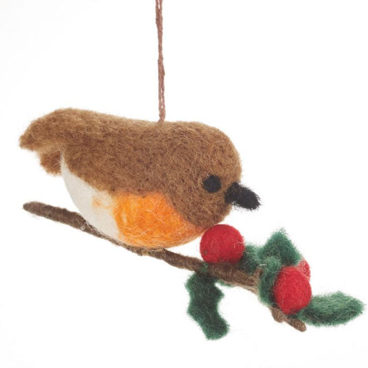Robin on holly branch
